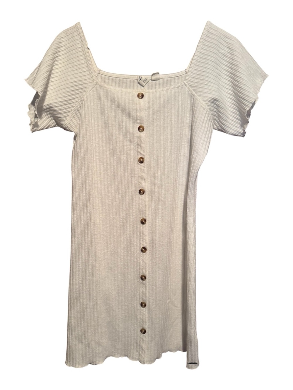 Roxy Sandy Hills Women's Size Large White Rib Knit Square Button Up Mini Dress - Picture 2 of 6